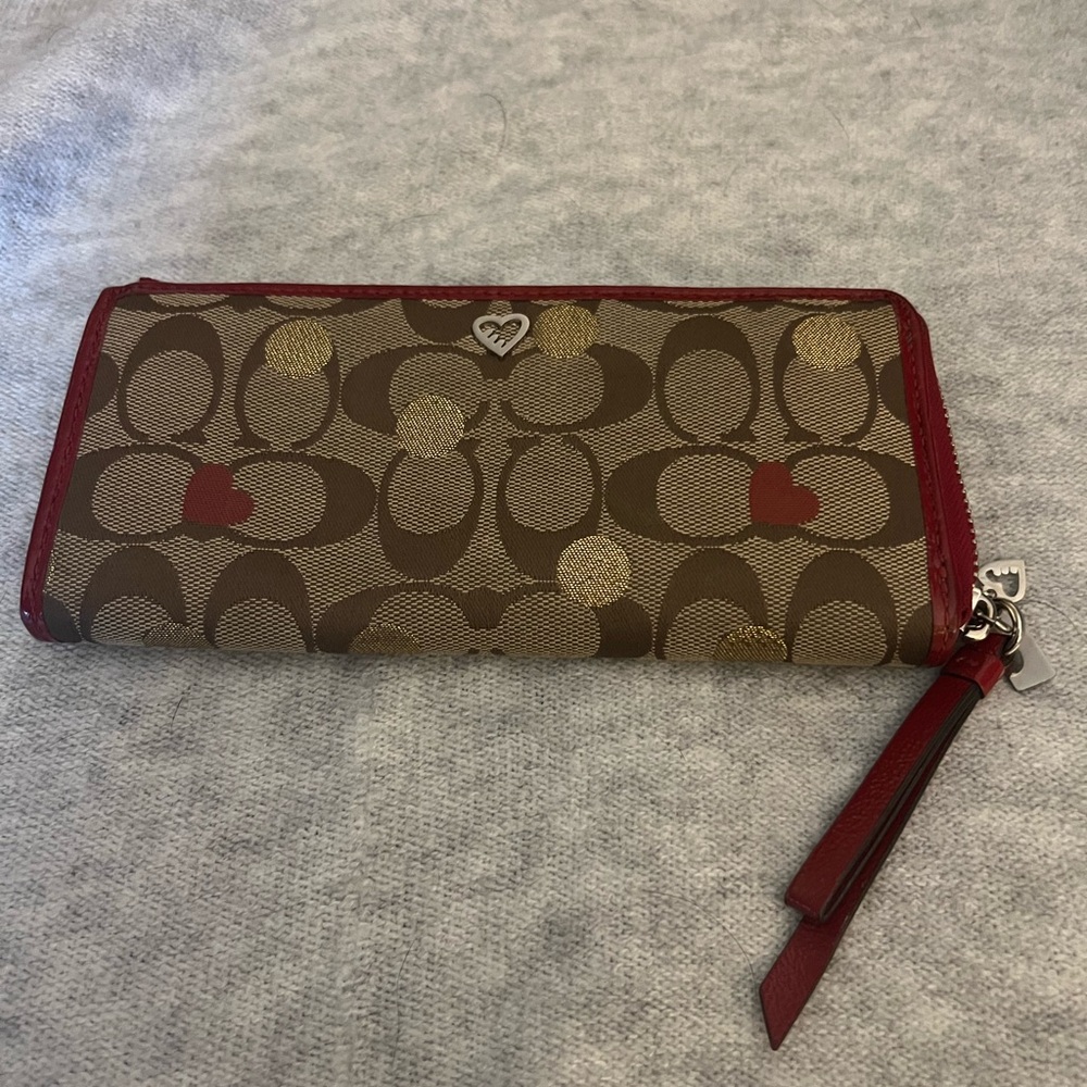 Coach Brown and Red Heart Wallet